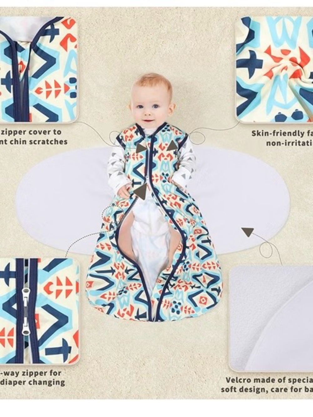 Printed Blue & Orange Baby Sleep Sack One-Piece